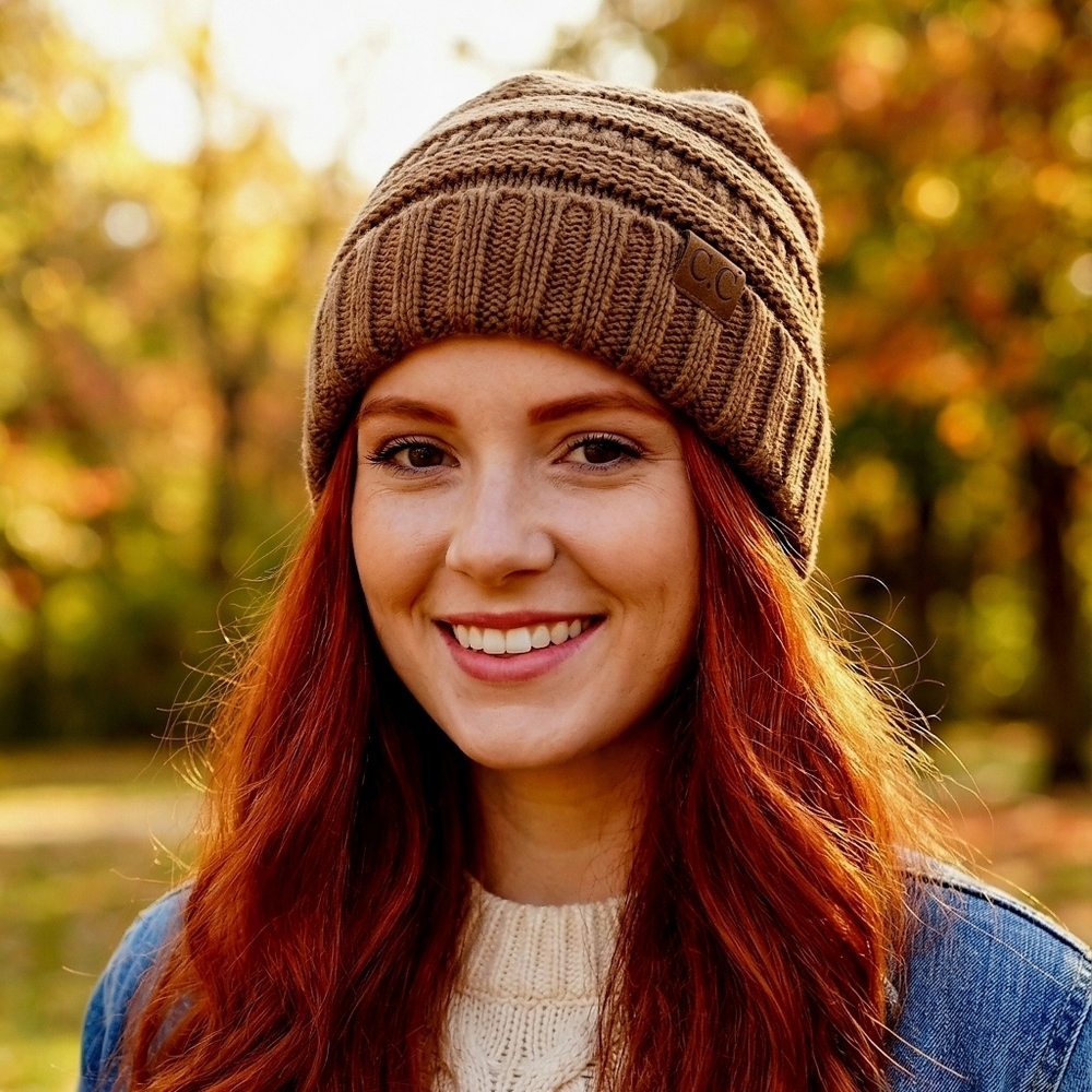C.C Brown Ribbed Knit Hat Beanie